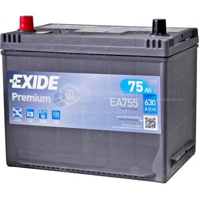 Акумуляторна батарея Exide Premium 6СТ-75 АЗІЯ  (EA755) (630А)