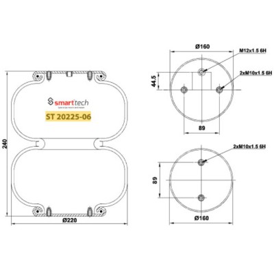 Пневмоподушка бублик SAF FD20025P02 895M подвійний хрест (в-во SMARTTECH)